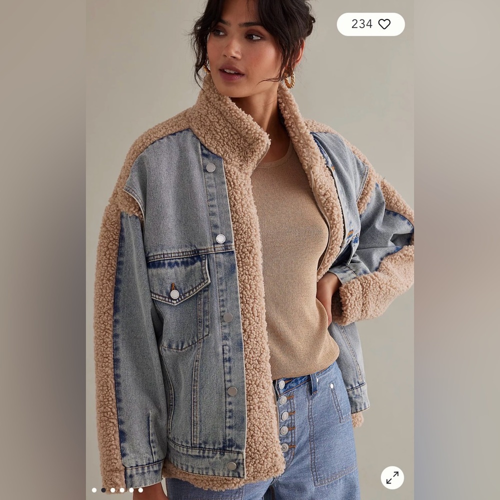 Blank NYC Blue Denim Jacket with Tan Sherpa Lining